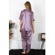 Moda Çizgi Kadın Büyük Beden Mor Saten Pijama Takımı 10303