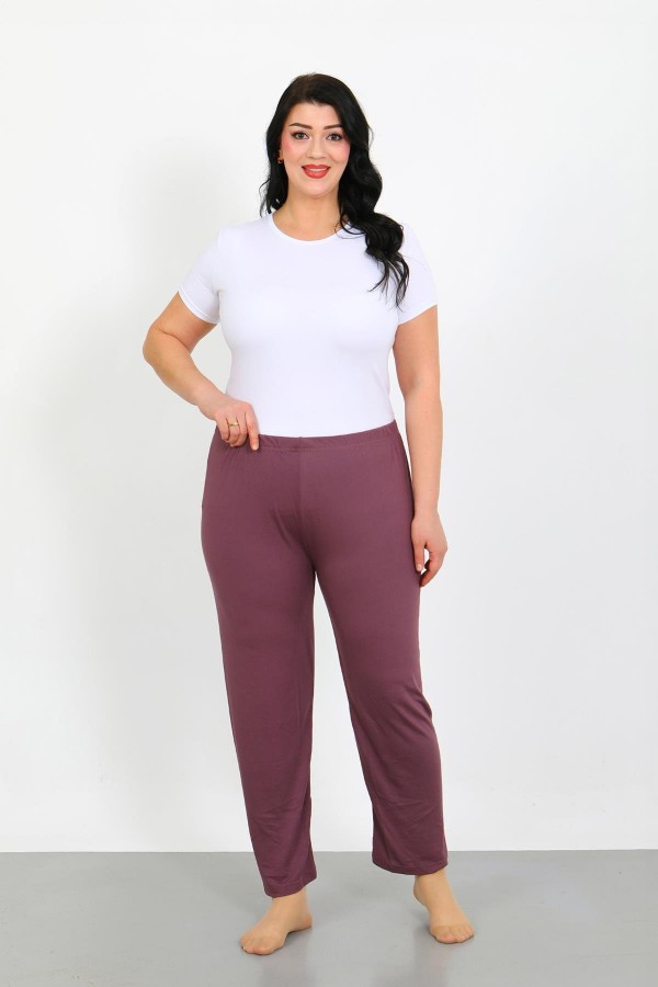 Moda Çizgi Kadın Büyük Beden Mürdüm Tek Alt Pijama 27555