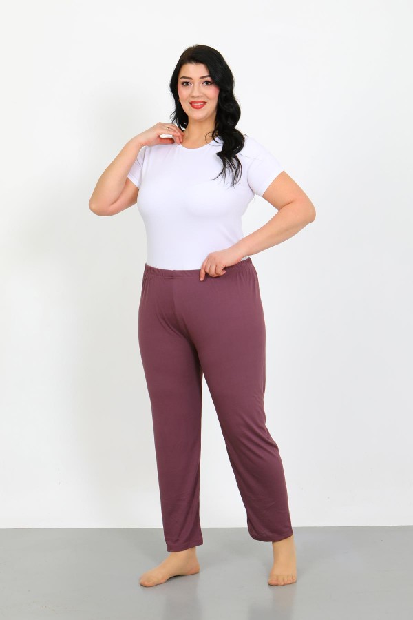Moda Çizgi Kadın Büyük Beden Mürdüm Tek Alt Pijama 27555