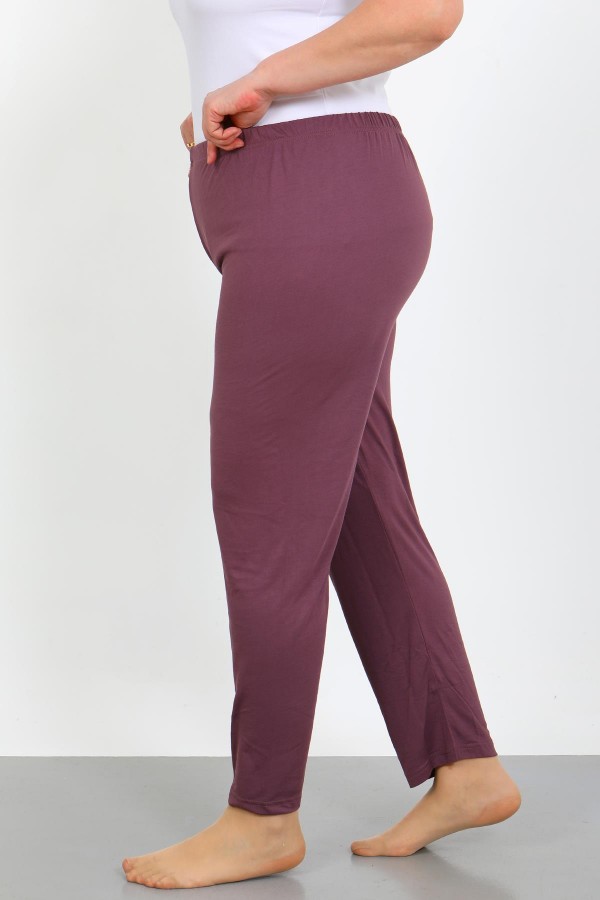 Moda Çizgi Kadın Büyük Beden Mürdüm Tek Alt Pijama 27555