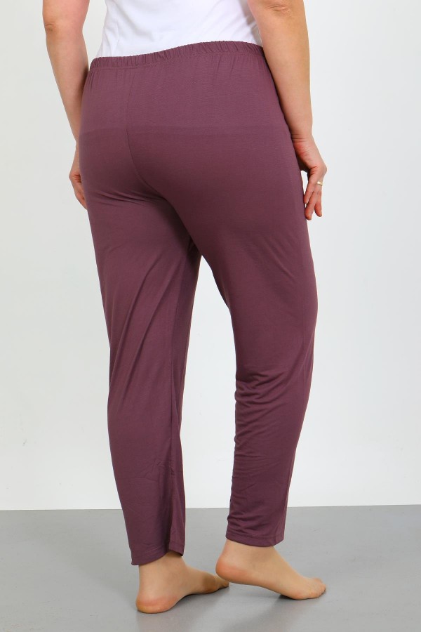 Moda Çizgi Kadın Büyük Beden Mürdüm Tek Alt Pijama 27555