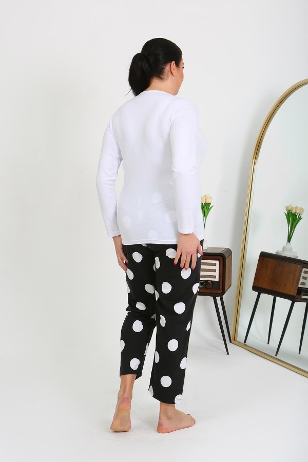 Moda Çizgi Kadın Büyük Beden Tek Alt Pijama Siyah 27553