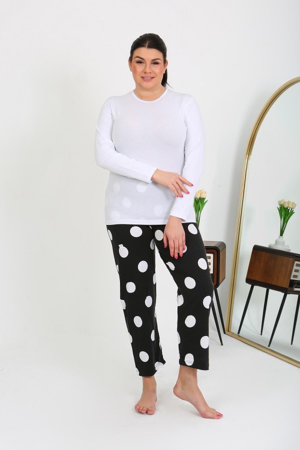 Moda Çizgi Kadın Büyük Beden Tek Alt Pijama Siyah 27553