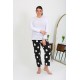 Moda Çizgi Kadın Büyük Beden Tek Alt Pijama Siyah 27553