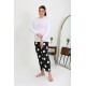 Moda Çizgi Kadın Büyük Beden Tek Alt Pijama Siyah 27553