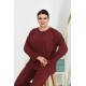 Moda Çizgi Kadın Büyük Beden Uzun Kol Penye Pijama Takımı Bordo 202501