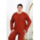 Moda Çizgi Kadın Büyük Beden Uzun Kol Penye Pijama Takımı Kiremit 202501
