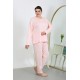 Moda Çizgi Kadın Büyük Beden Uzun Kol Penye Pijama Takımı Pembe 202501