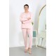 Moda Çizgi Kadın Büyük Beden Uzun Kol Penye Pijama Takımı Pembe 202501