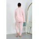 Moda Çizgi Kadın Büyük Beden Uzun Kol Penye Pijama Takımı Pembe 202501