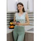 Moda Çizgi Kadın Crop Büstiyer Tayt Alt Üst Takım SuYeşili 5910
