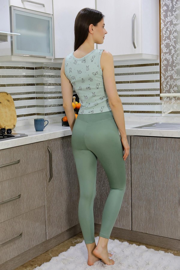 Moda Çizgi Kadın Crop Büstiyer Tayt Alt Üst Takım SuYeşili 5910