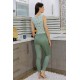 Moda Çizgi Kadın Crop Büstiyer Tayt Alt Üst Takım SuYeşili 5910
