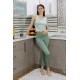 Moda Çizgi Kadın Crop Büstiyer Tayt Alt Üst Takım SuYeşili 5910