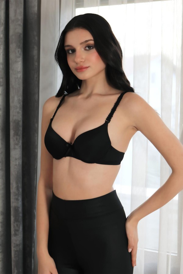Moda Çizgi Kadın Destekli Balenli Sütyen 2009 Siyah