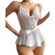 Moda Çizgi Kadın Fantezi Babydoll Dantel Gecelik T001 Beyaz