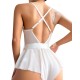 Moda Çizgi Kadın Fantezi Babydoll Dantel Gecelik T001 Beyaz