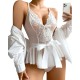 Moda Çizgi Kadın Fantezi Babydoll Dantel Gecelik T001 Beyaz