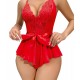 Moda Çizgi Kadın Fantezi Babydoll Dantel Gecelik T001 Kırmızı