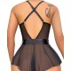 Moda Çizgi Kadın Fantezi Babydoll Dantel Gecelik T001 Siyah
