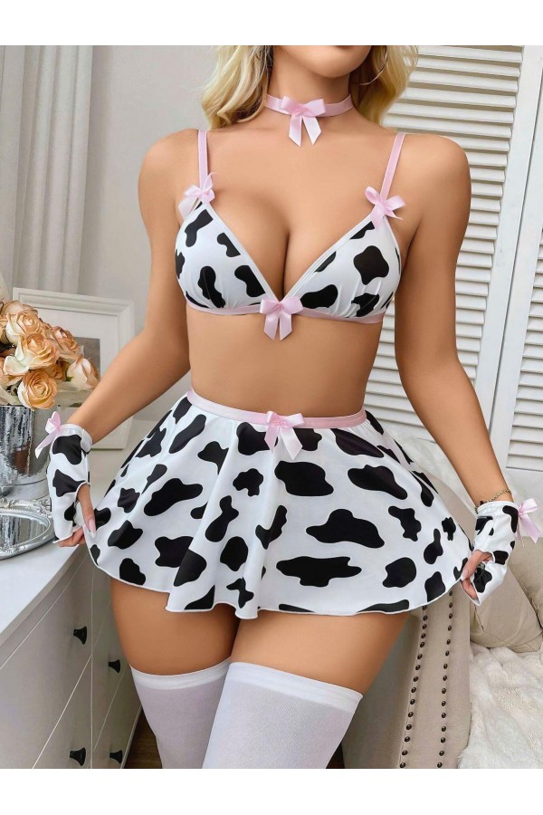Moda Çizgi Kadın Fantezi Dalmaçyalı Kostüm Takım Beyaz K1752