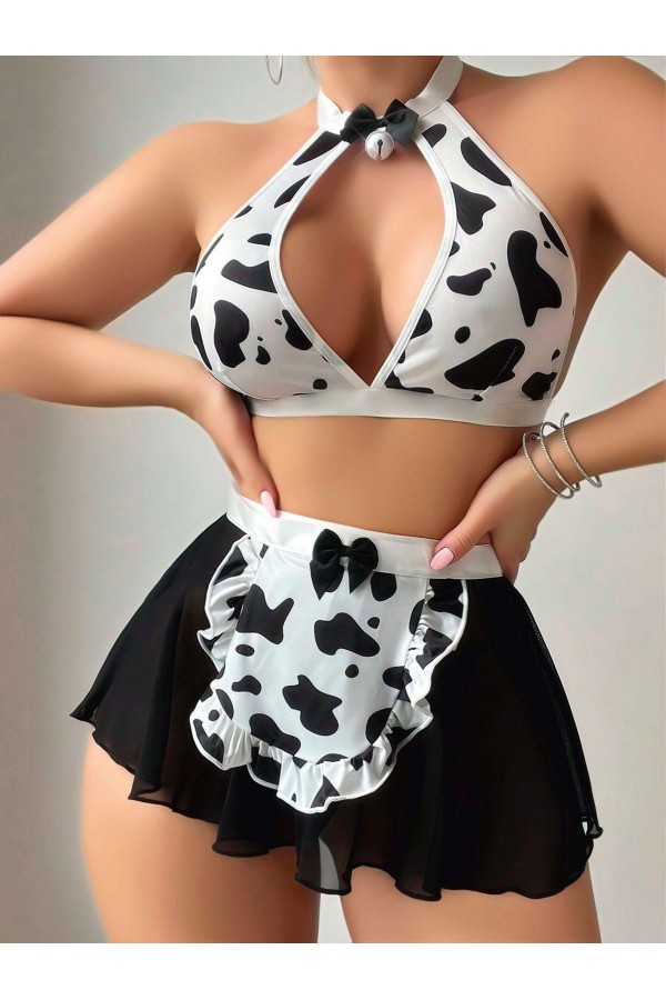 Moda Çizgi Kadın Fantezi Dalmaçyalı Kostüm Takım Siyah K1750