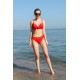 Moda Çizgi Kadın İçi Boş Fiyonklu Kaplı Alt Üst Bikini Takım Kırmızı 35011