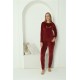 Moda Çizgi Kadın Kadife Bordo Pijama Takım 20624