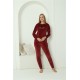 Moda Çizgi Kadın Kadife Bordo Pijama Takım 20624