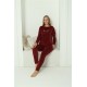 Moda Çizgi Kadın Kadife Bordo Pijama Takım 20624
