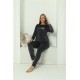 Moda Çizgi Kadın Kadife Füme Pijama Takım 20624