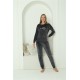 Moda Çizgi Kadın Kadife Füme Pijama Takım 20624