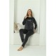 Moda Çizgi Kadın Kadife Füme Pijama Takım 20624
