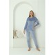 Moda Çizgi Kadın Kadife Mavi Pijama Takım 20624
