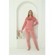 Moda Çizgi Kadın Kadife Pembe Pijama Takım 20624