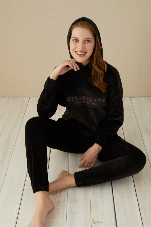 Moda Çizgi Kadın Kadife Pijama Takım 9049