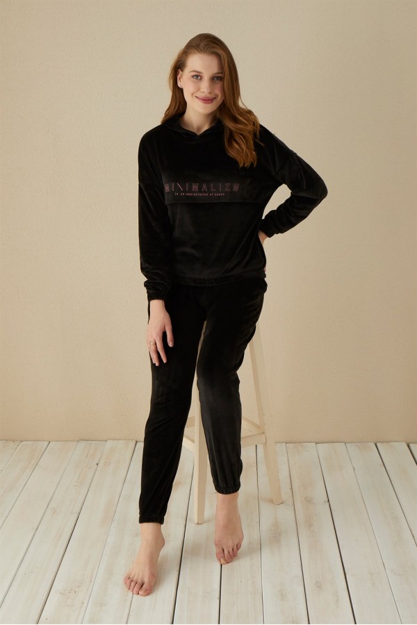 Moda Çizgi Kadın Kadife Pijama Takım 9049