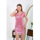 Moda Çizgi Kadın Kalın Askılı Kısa Parlak Micro  Ev Elbisesi Gecelik 7417 Pembe