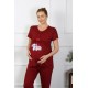 Moda Çizgi Kadın Kısa Kol Hamile Lohusa Pijama Takımı Bordo 45210