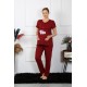 Moda Çizgi Kadın Kısa Kol Hamile Lohusa Pijama Takımı Bordo 45210