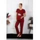Moda Çizgi Kadın Kısa Kol Hamile Lohusa Pijama Takımı Bordo 45210