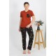 Moda Çizgi Kadın Kısa Kol Pamuk Penye Pijama Takım Kremit 4214