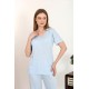 Moda Çizgi Kadın Kısa Kol Pamuk Penye Pijama Takım Mavi 4213