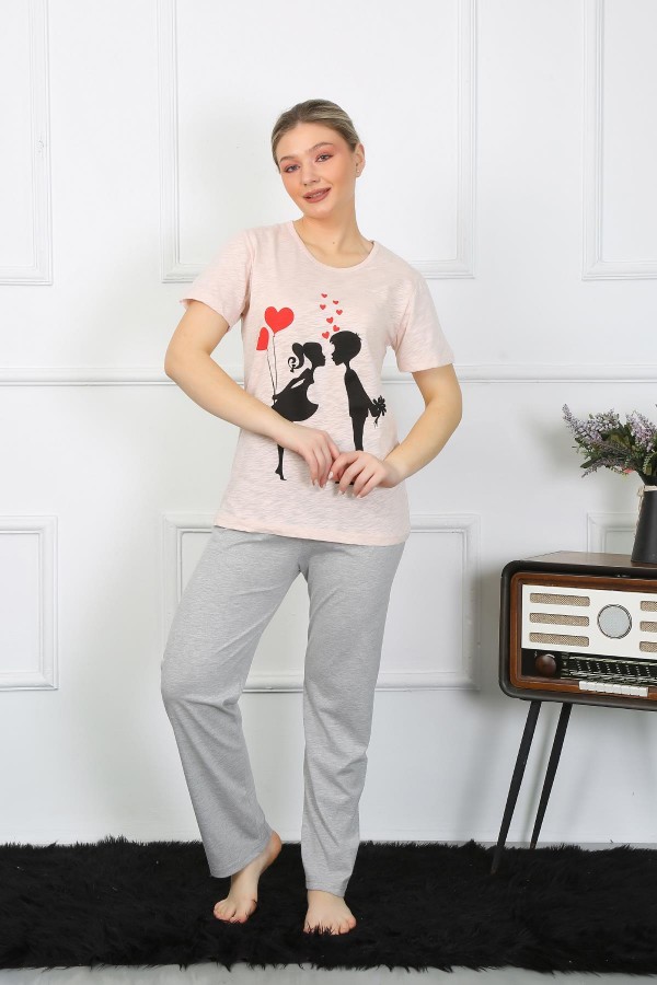 Moda Çizgi Kadın Kısa Kol Penye Pijama Takım 4207