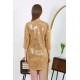 Moda Çizgi Kadın Micro Kumaş Mini Parlak Elbise 7420 Sarı