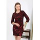 Moda Çizgi Kadın Micro Kumaş Mini Parlak Elbise 7421 Kırmızı