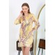 Moda Çizgi Kadın Micro Kumaş Mini Parlak Elbise 7421 Sarı