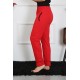 Moda Çizgi Kadın Pamuk Penye Cepli Tek Alt Pijama Kırmızı 27512