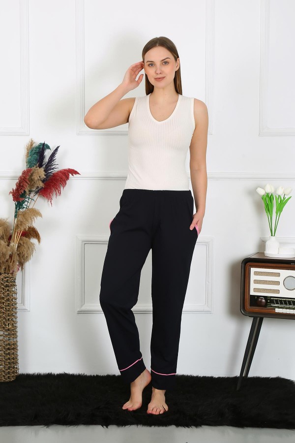 Moda Çizgi Kadın Pamuk Penye Cepli Tek Alt Pijama Lacivert 27512