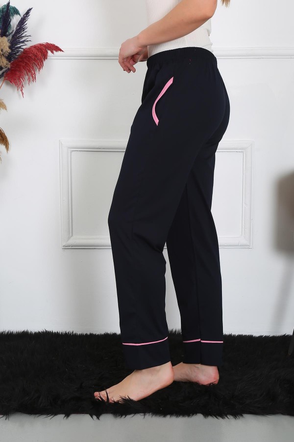Moda Çizgi Kadın Pamuk Penye Cepli Tek Alt Pijama Lacivert 27512